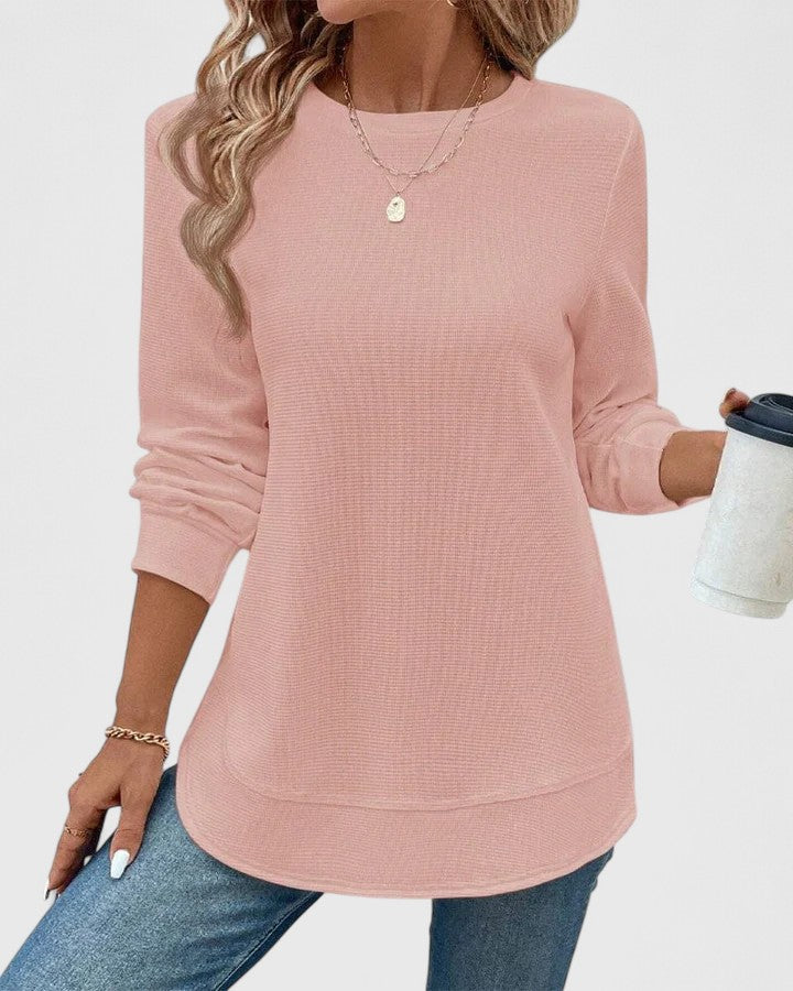 Women's Textured Long Sleeve Top with Round Neck - 5