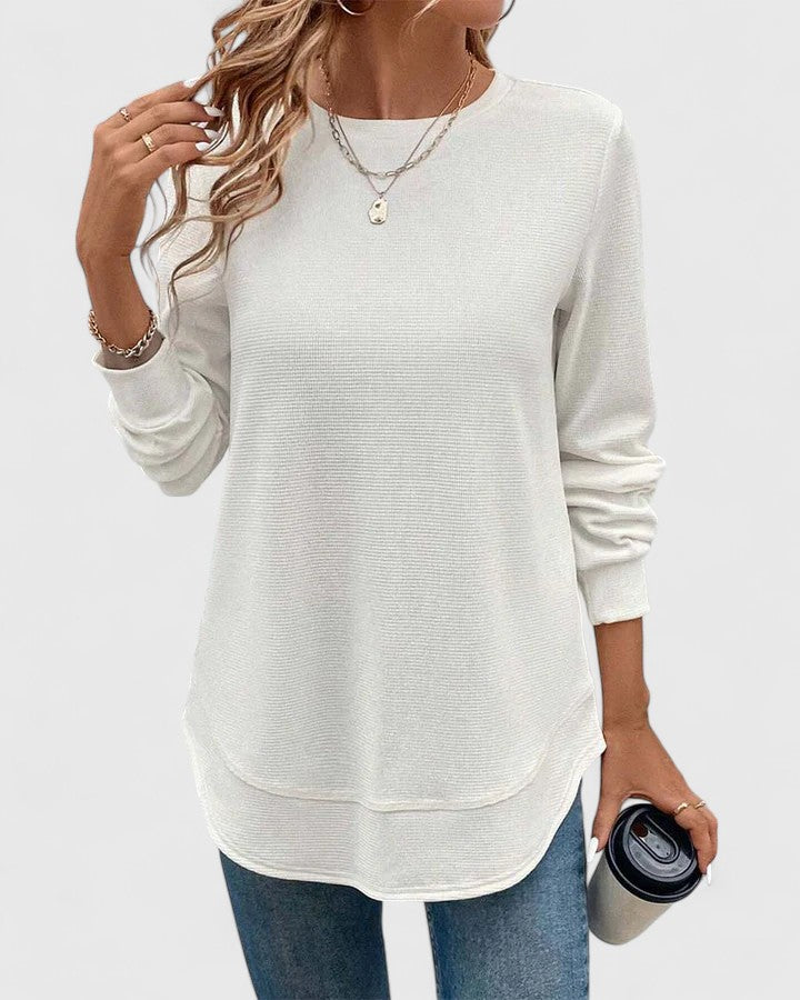 Women's Textured Long Sleeve Top with Round Neck - 6