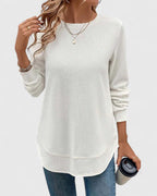 Women's Textured Long Sleeve Top with Round Neck - 6
