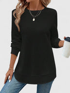 Women's Textured Long Sleeve Top with Round Neck - 7