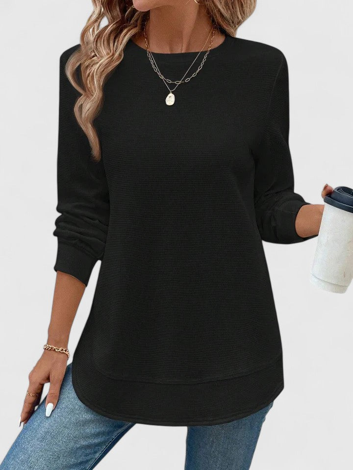 Women's Textured Long Sleeve Top with Round Neck - 7