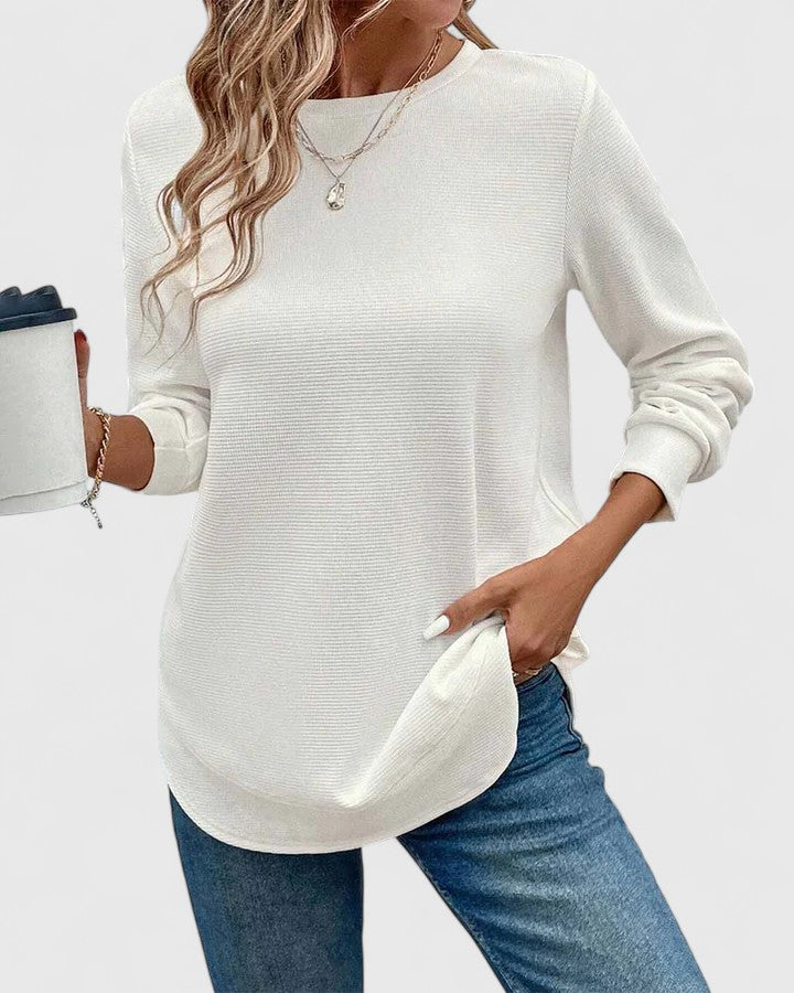 Women's Textured Long Sleeve Top with Round Neck - 8