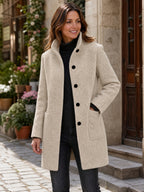 Women's Wool Blend Stand Collar Coat in Apricot – Front View
