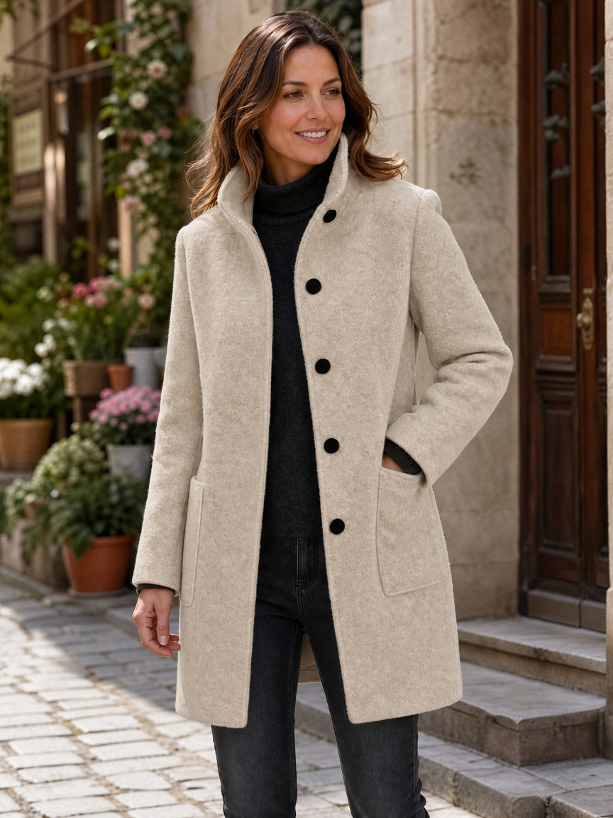 Women's Wool Blend Stand Collar Coat in Apricot – Front View