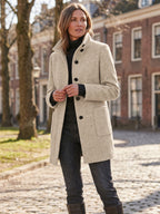 Women's Wool Blend Stand Collar Coat in Apricot – Full Length View