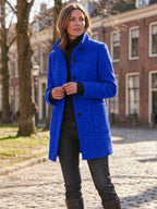 Women's Wool Blend Stand Collar Coat in Blue – Full Length View