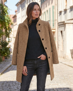 Women's Wool Blend Stand Collar Coat in Camel – Open Coat View