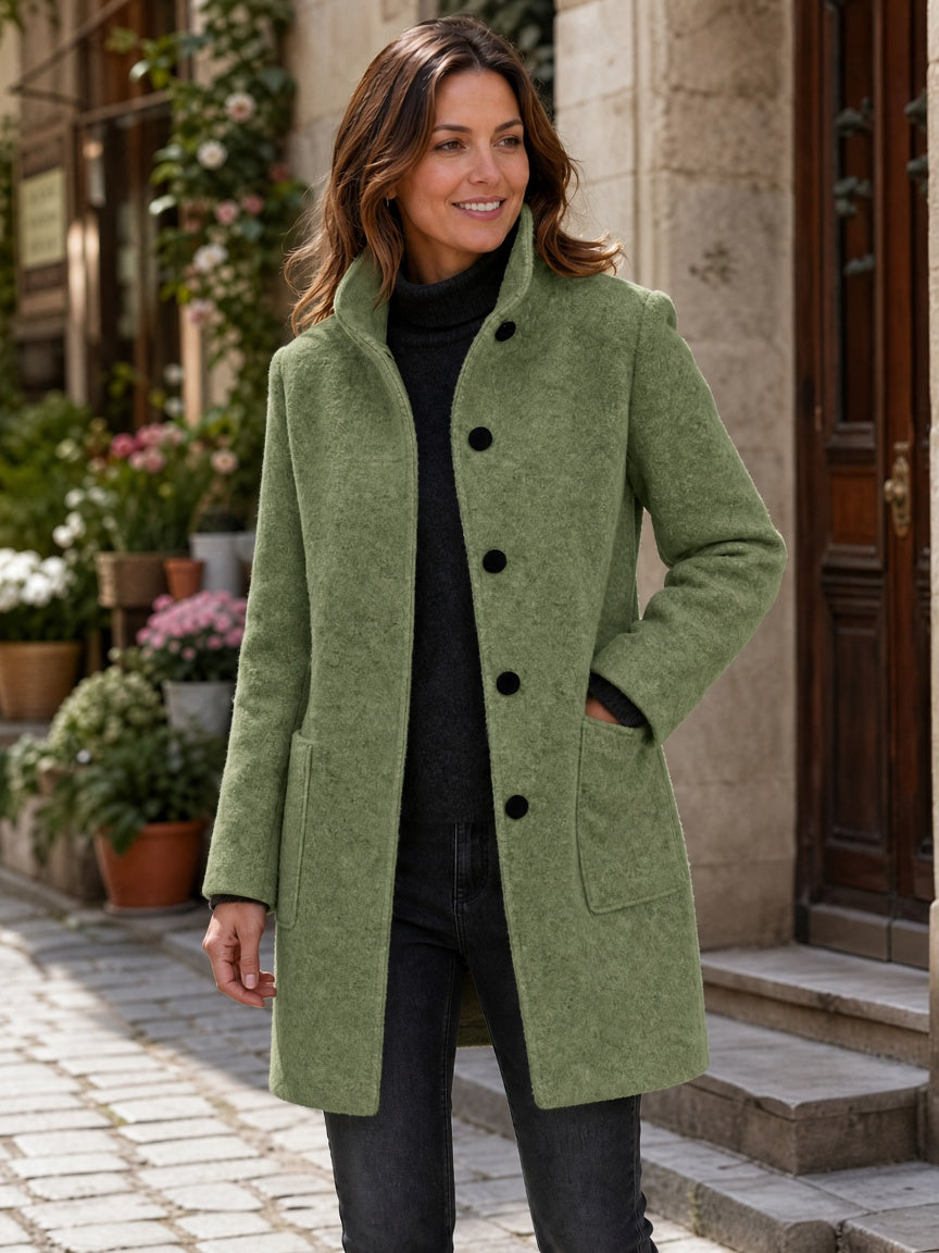 Women's Wool Blend Stand Collar Coat in Light Green – Front View