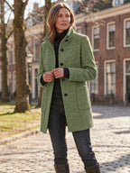 Women's Wool Blend Stand Collar Coat in Light Green – Full Length View