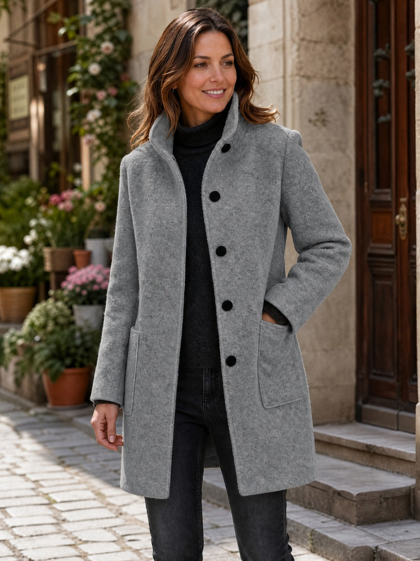 Women's Wool Blend Stand Collar Coat in Light Grey – Front View