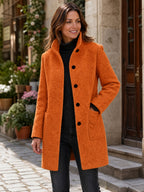 Women's Wool Blend Stand Collar Coat in Orange – Front View