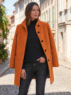 Women's Wool Blend Stand Collar Coat in Orange – Open Coat View
