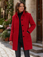 Women's Wool Blend Stand Collar Coat in Red – Front View