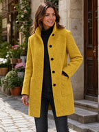 Women's Wool Blend Stand Collar Coat in Yellow – Front View