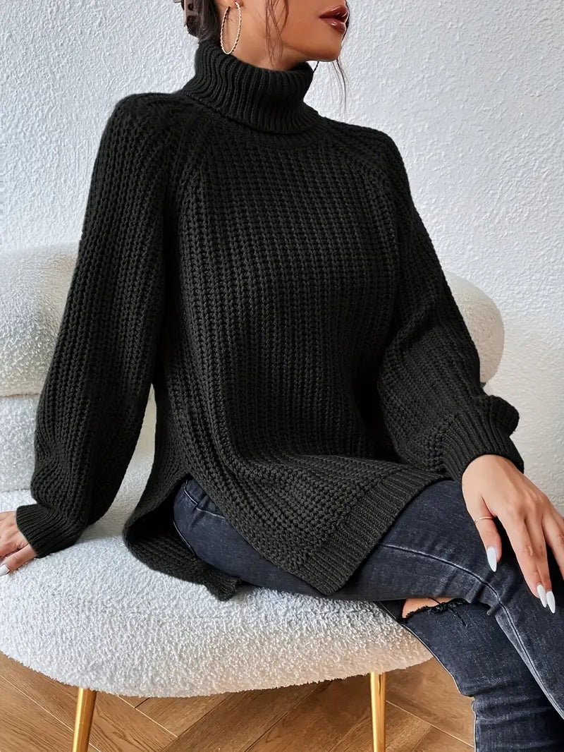 Women's Oversized Ribbed Turtleneck Jumper
