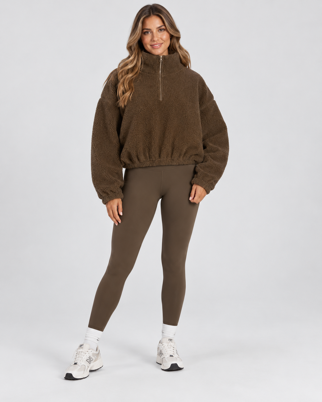 Women's Three Piece Co-Ord Set with Half Zip Teddy Fleece Pullover and Leggings