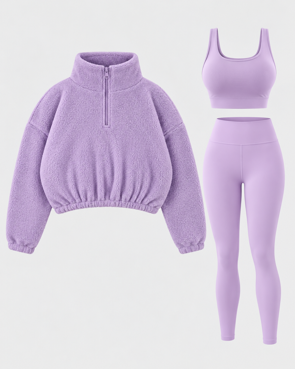 Women's Three Piece Co-Ord Set with Half Zip Teddy Fleece Pullover and Leggings