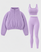 Women's Three Piece Co-Ord Set with Half Zip Teddy Fleece Pullover and Leggings
