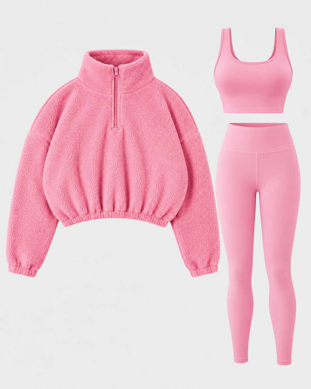 Women's Three Piece Co-Ord Set with Half Zip Teddy Fleece Pullover and Leggings