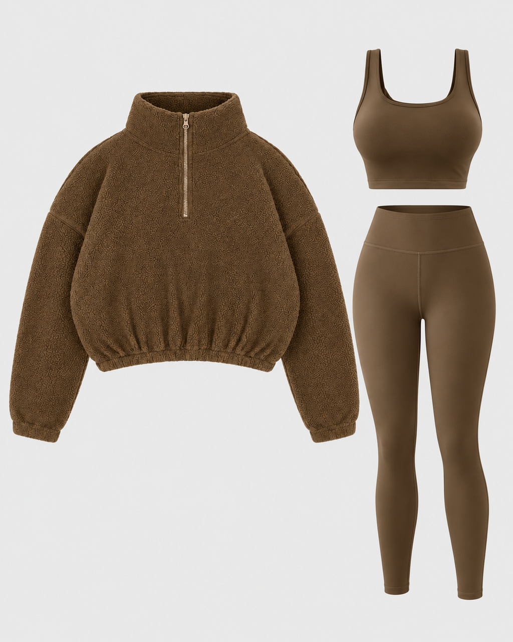 Women's Three Piece Co-Ord Set with Half Zip Teddy Fleece Pullover and Leggings