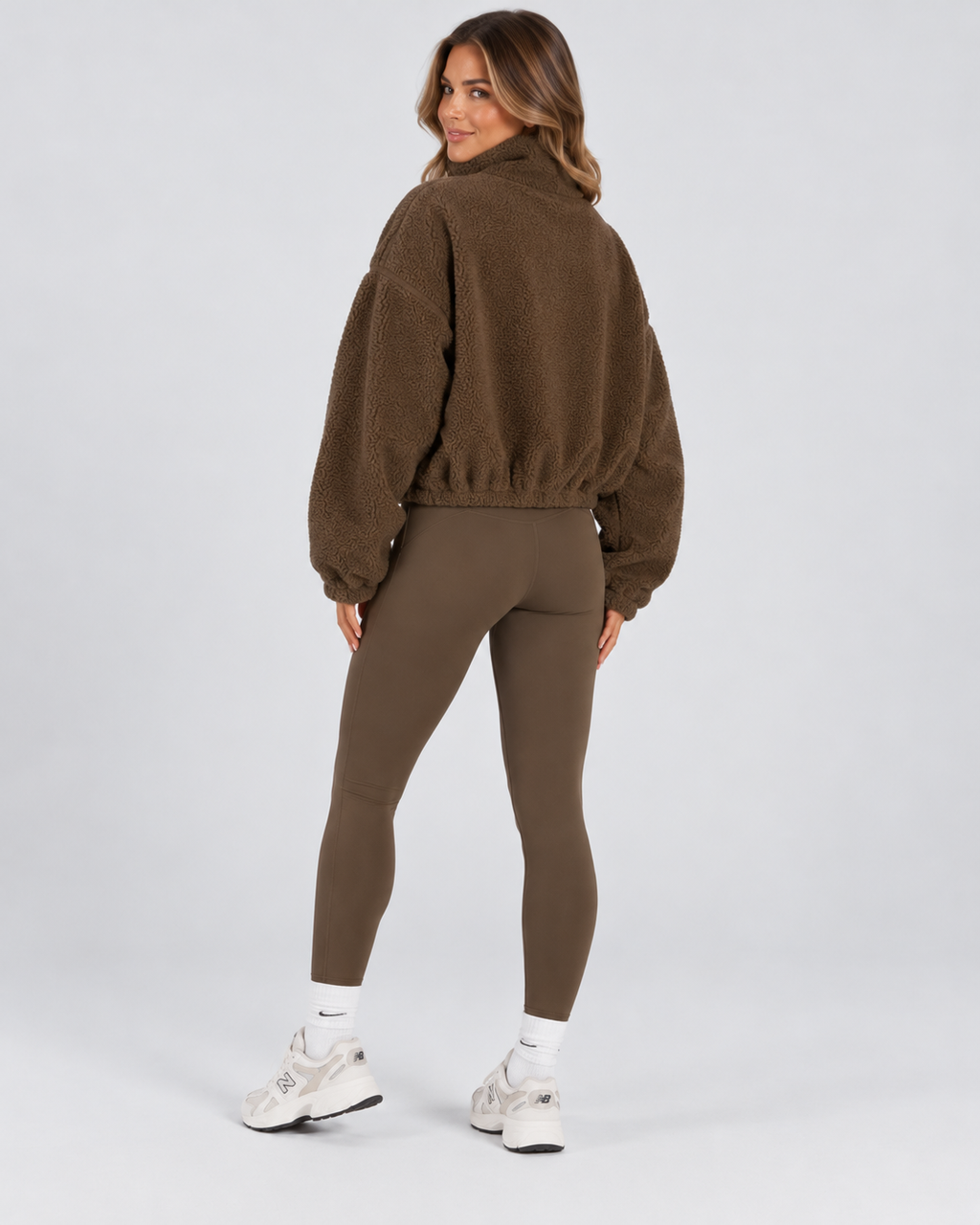 Women's Three Piece Co-Ord Set with Half Zip Teddy Fleece Pullover and Leggings