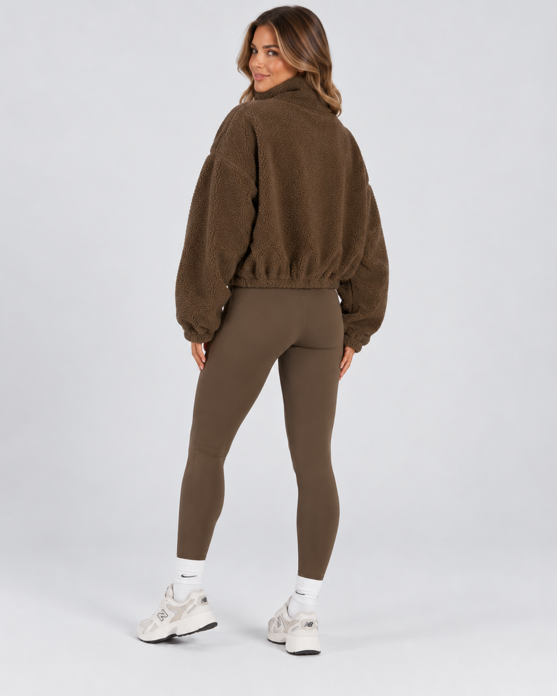 Women's Three Piece Co-Ord Set with Half Zip Teddy Fleece Pullover and Leggings