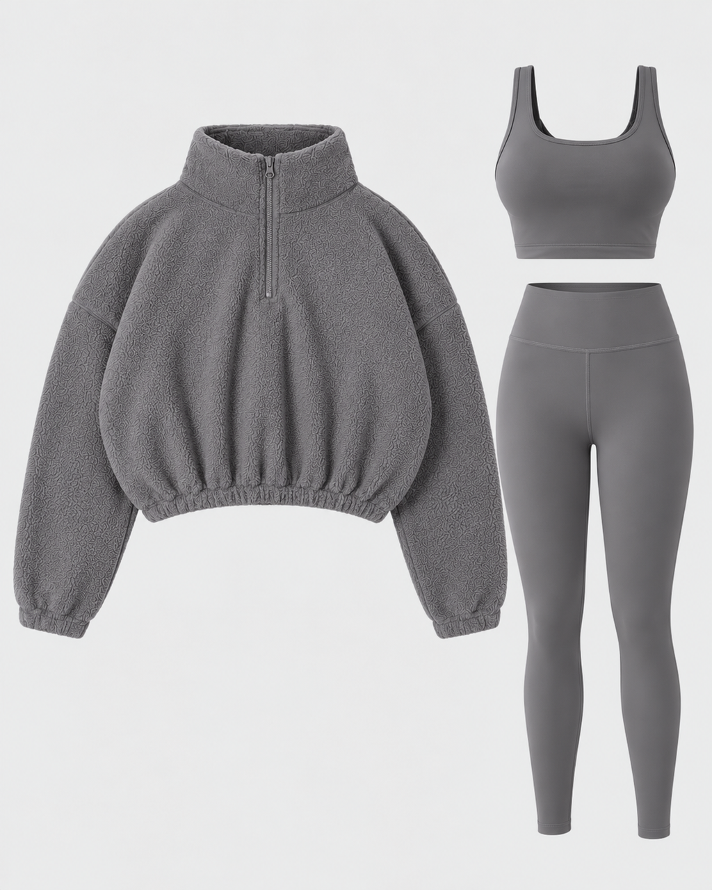 Women's Three Piece Co-Ord Set with Half Zip Teddy Fleece Pullover and Leggings