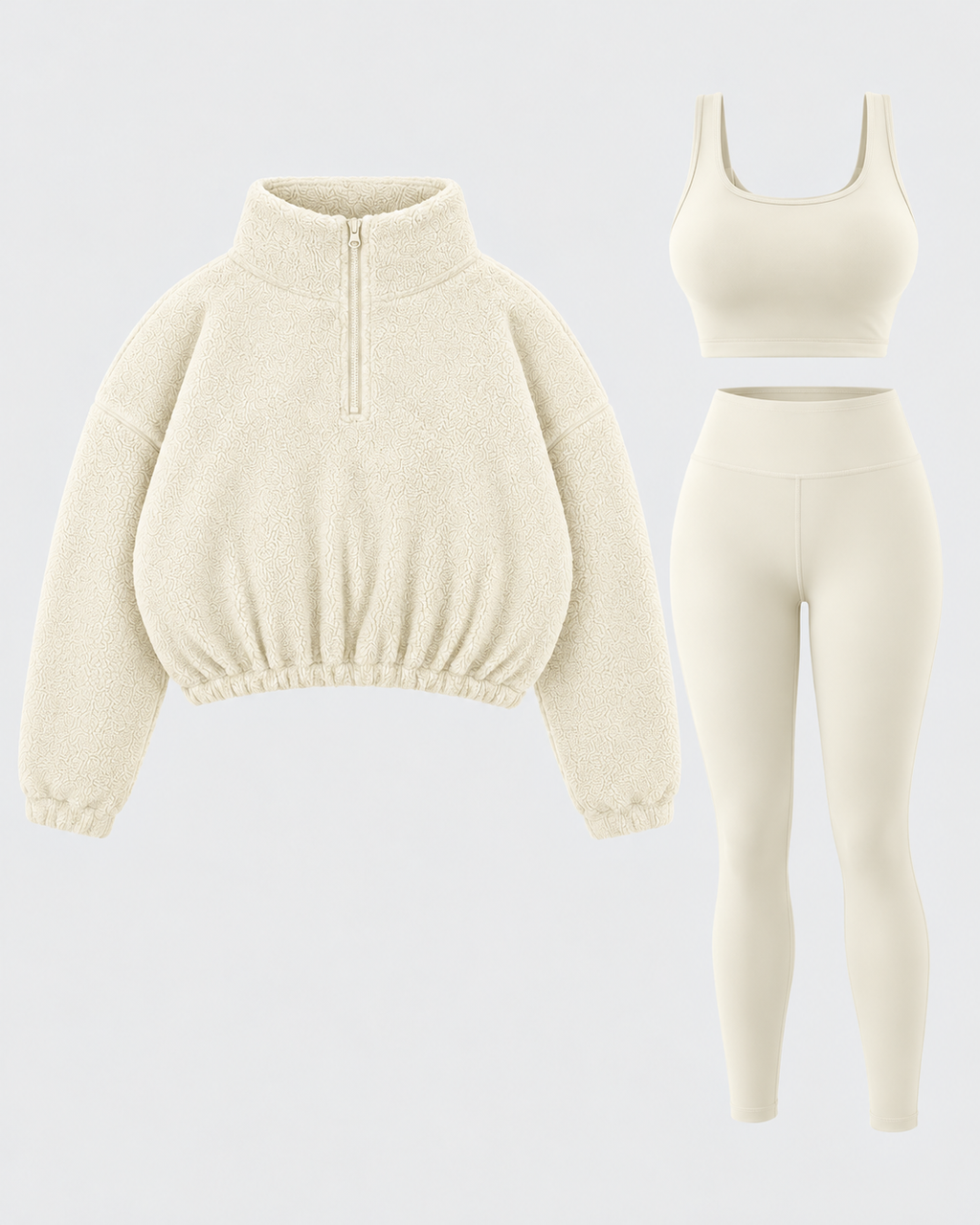 Women's Three Piece Co-Ord Set with Half Zip Teddy Fleece Pullover and Leggings