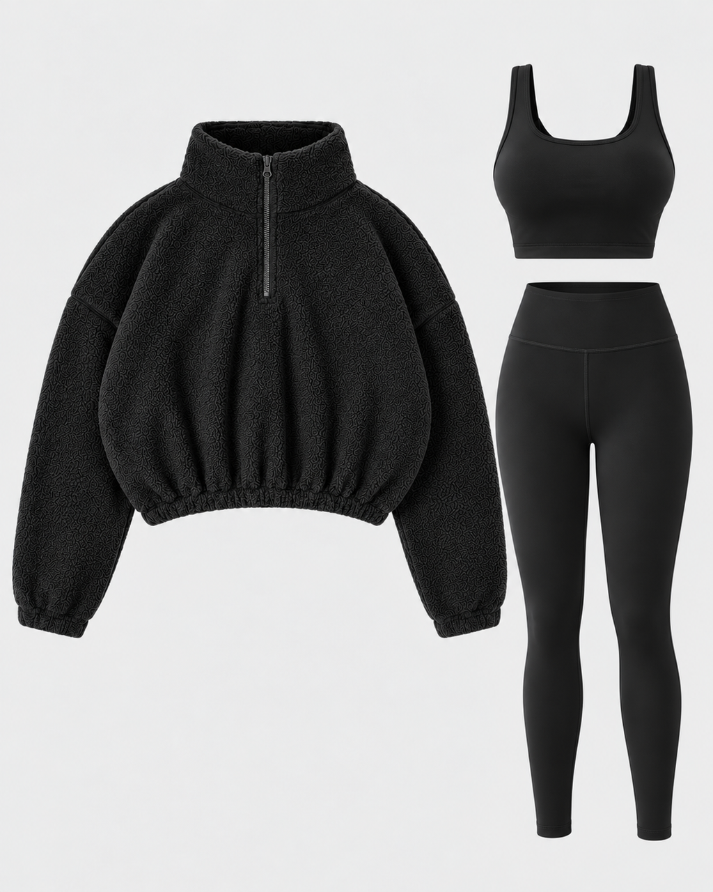 Women's Three Piece Co-Ord Set with Half Zip Teddy Fleece Pullover and Leggings