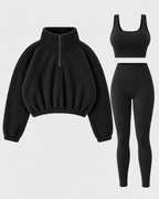 Women's Three Piece Co-Ord Set with Half Zip Teddy Fleece Pullover and Leggings