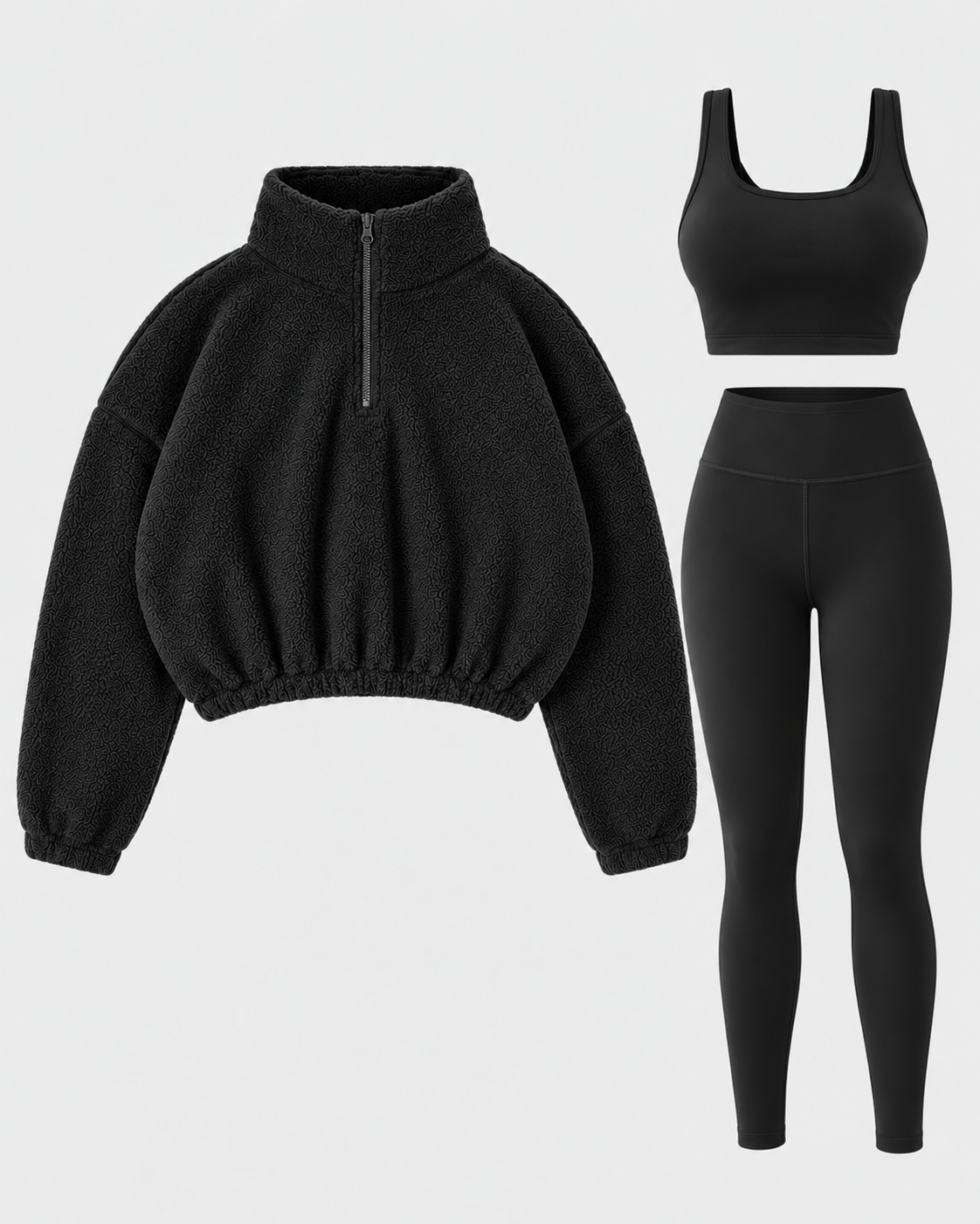 Women's Three Piece Co-Ord Set with Half Zip Teddy Fleece Pullover and Leggings