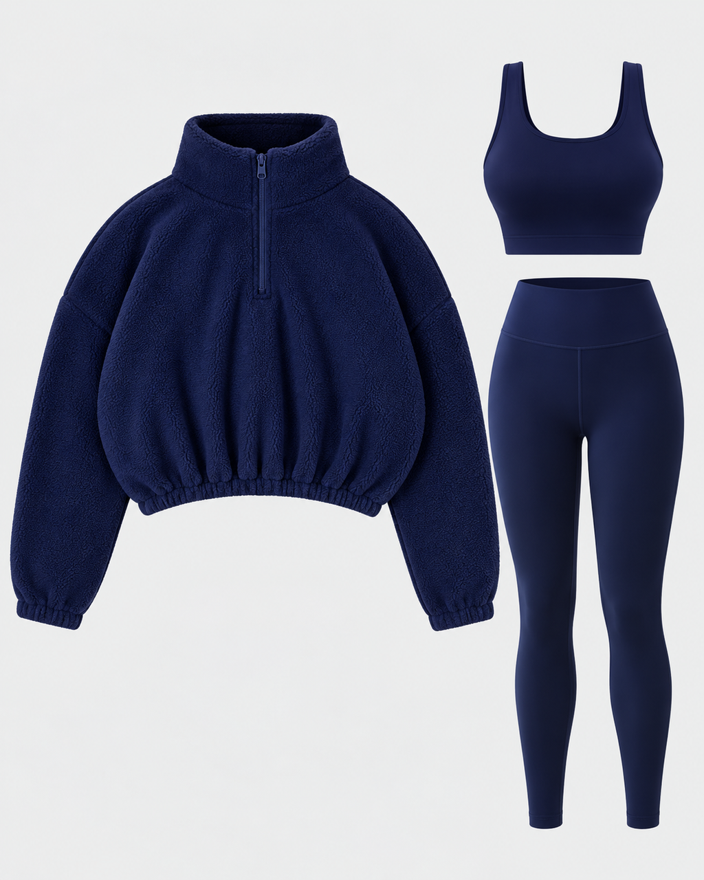 Women's Three Piece Co-Ord Set with Half Zip Teddy Fleece Pullover and Leggings