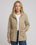 Women's Utility Jacket with Drawstring Waist and Flap Pockets