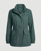 Women's Utility Jacket with Drawstring Waist and Flap Pockets