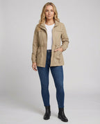 Women's Utility Jacket with Drawstring Waist and Flap Pockets