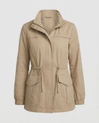 Women's Utility Jacket with Drawstring Waist and Flap Pockets