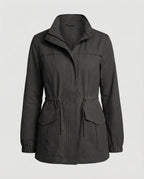 Women's Utility Jacket with Drawstring Waist and Flap Pockets