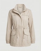 Women's Utility Jacket with Drawstring Waist and Flap Pockets