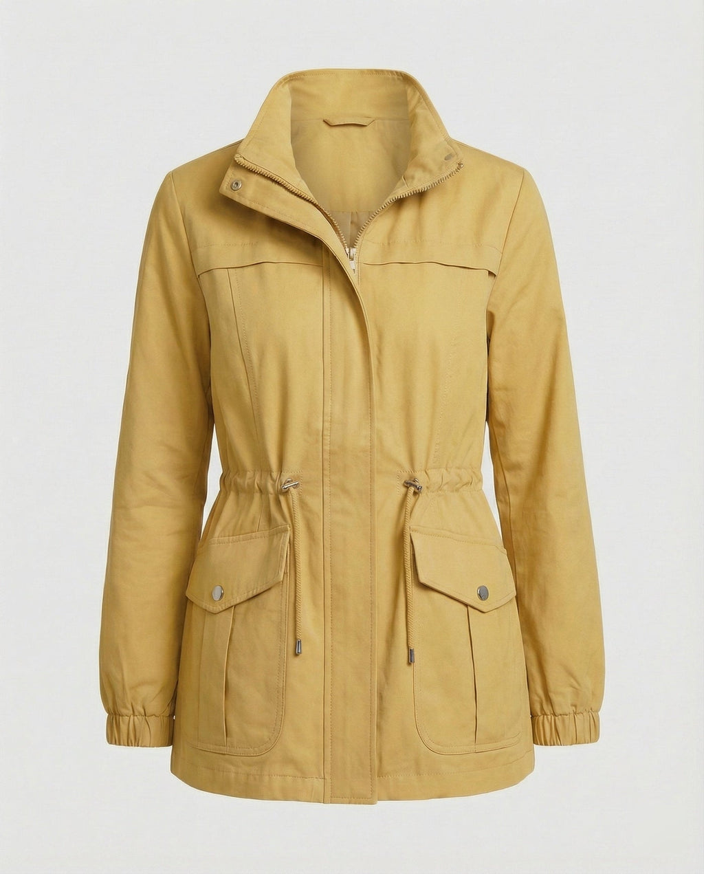 Women's Utility Jacket with Drawstring Waist and Flap Pockets