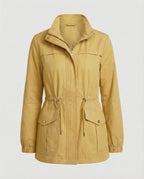 Women's Utility Jacket with Drawstring Waist and Flap Pockets