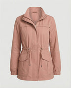 Women's Utility Jacket with Drawstring Waist and Flap Pockets