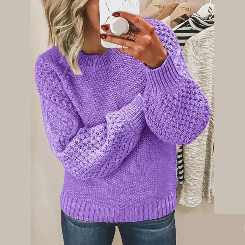 Women's Waffle Knit Jumper with Crew Neck