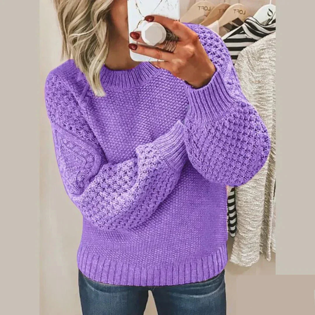 Women's Waffle Knit Jumper with Crew Neck