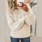 Women's Waffle Knit Jumper with Crew Neck