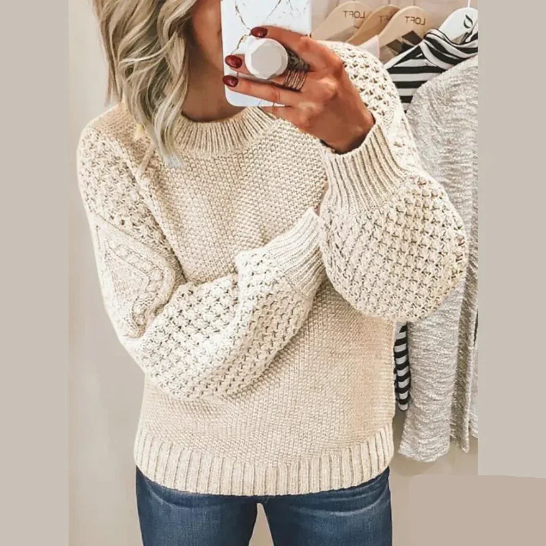 Women's Waffle Knit Jumper with Crew Neck