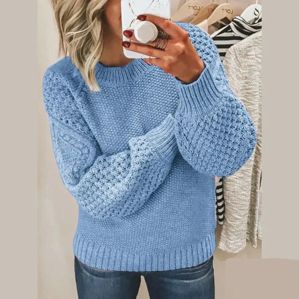 Women's Waffle Knit Jumper with Crew Neck