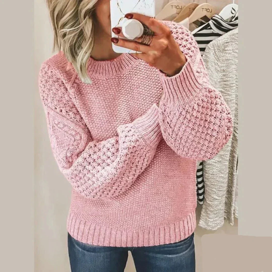 Women's Waffle Knit Jumper with Crew Neck