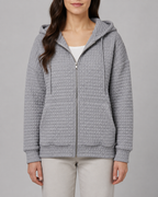 Women's Waffle Knit Zip Up Hoodie with Pockets