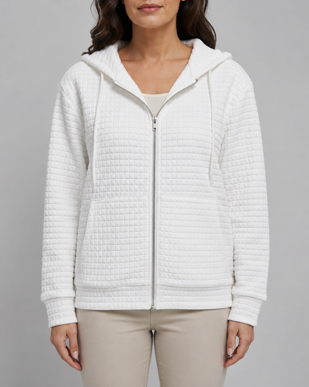 Women's Waffle Knit Zip Up Hoodie with Pockets