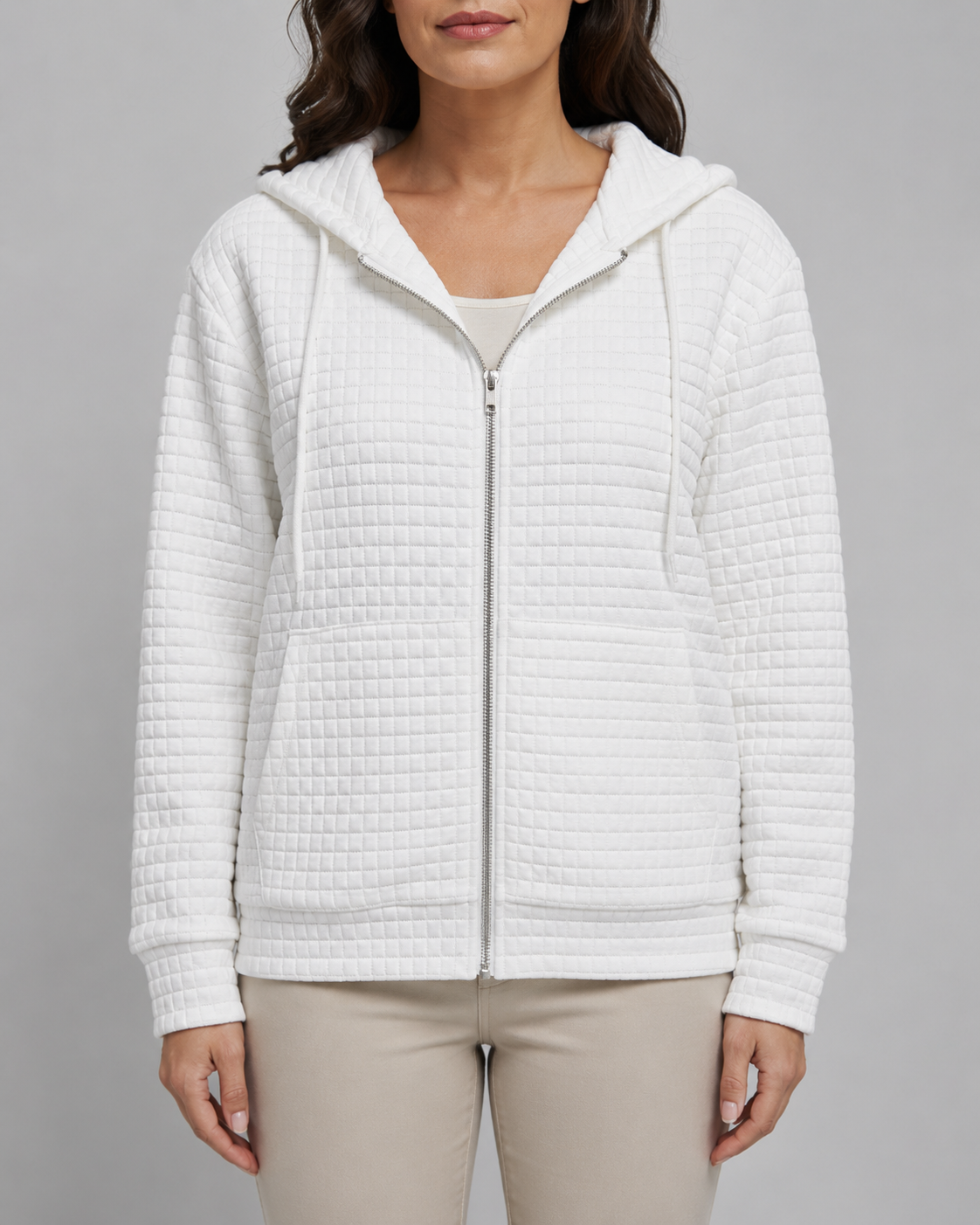 Women's Waffle Knit Zip Up Hoodie with Pockets
